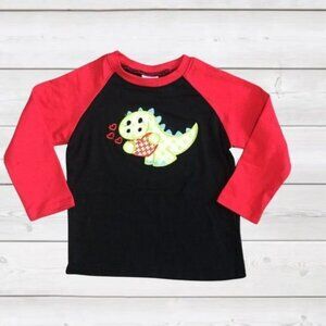 Toddler's Dinosaur Raglan Shirt - Red & Black - Cute Dino Design - Long Sleeve 1
